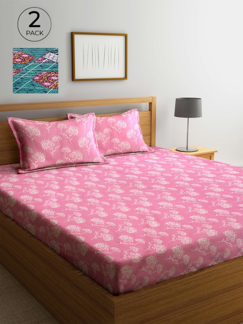 

Arrabi Pink & White Floral 300 TC 2 King Bedsheet with 4 Pillow Covers