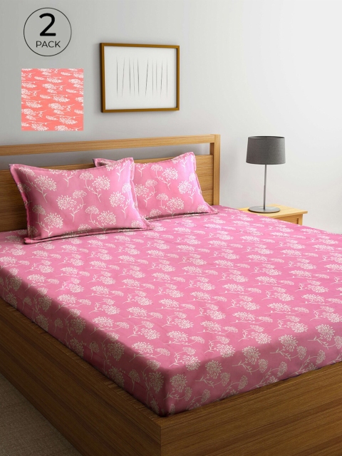 

Arrabi Pink & White Floral 300 TC 2 King Bedsheet with 4 Pillow Covers