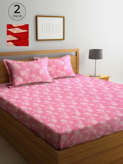 

Arrabi Red & Pink Floral 300 TC 2 King Bedsheet with 4 Pillow Covers