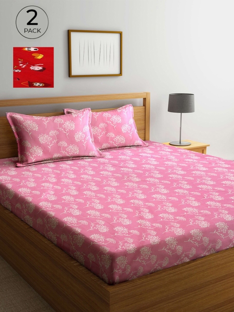 

Arrabi Pink & Red Floral 300 TC 2 King Bedsheet with 4 Pillow Covers