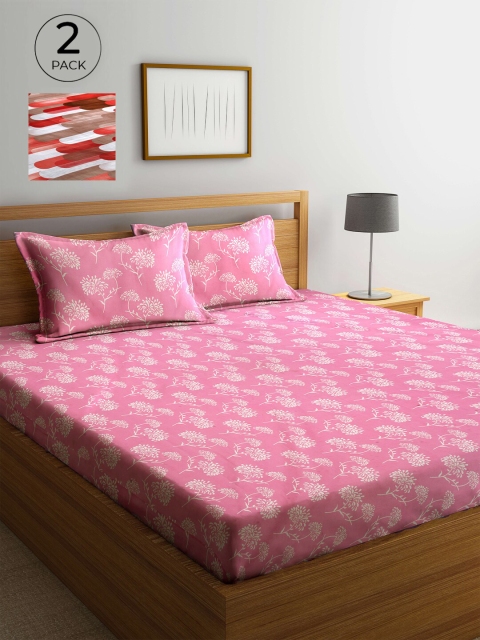 

Arrabi Pink & Red Floral 300 TC 2 King Bedsheet with 4 Pillow Covers
