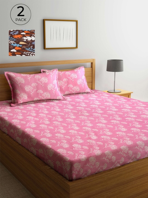 

Arrabi Pink & Brown Floral 300 TC 2 King Bedsheet with 4 Pillow Covers