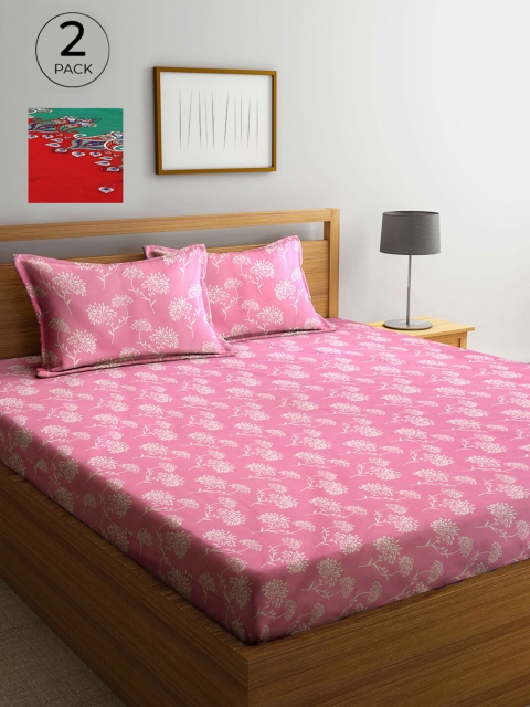 

Arrabi Pink & Red Floral 300 TC 2 King Bedsheet with 4 Pillow Covers