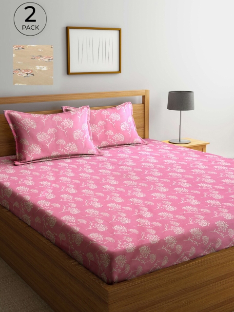 

Arrabi Pink & Brown Floral 300 TC 2 King Bedsheet with 4 Pillow Covers
