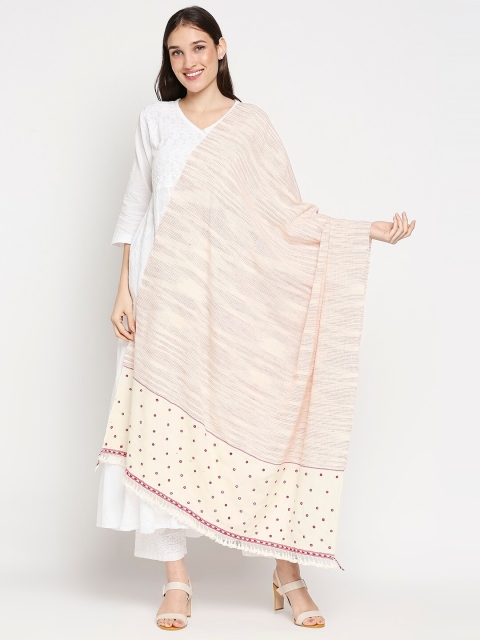 

Orbbaan Women Off White & Pink Woven Design Dupatta