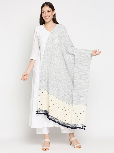 

Orbbaan Grey & Navy Blue Printed Pure Cotton Dupatta