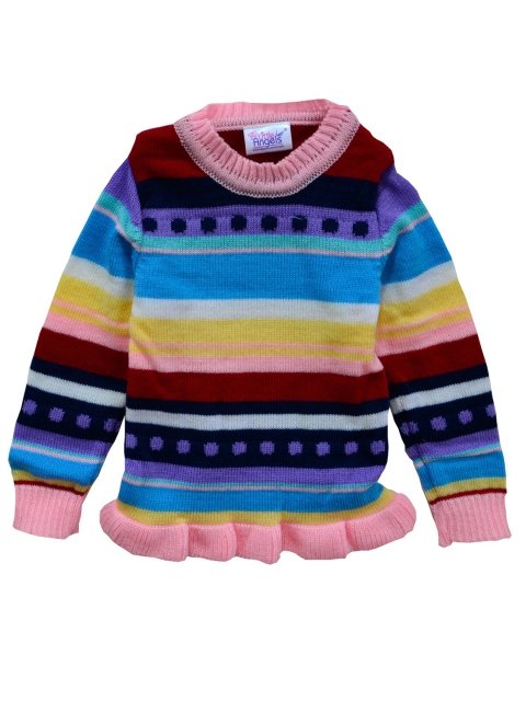 

Little Angels Girls Pink & Blue Striped Acrylic Long Sleeves Pullover