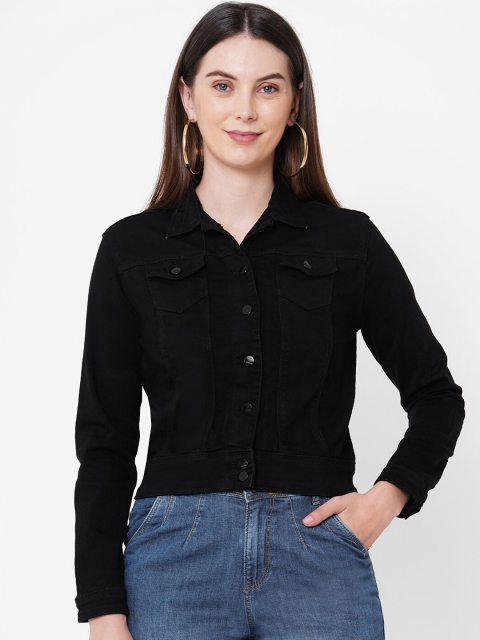 

Kraus Jeans Women Black Crop Denim Jacket with Embroidered