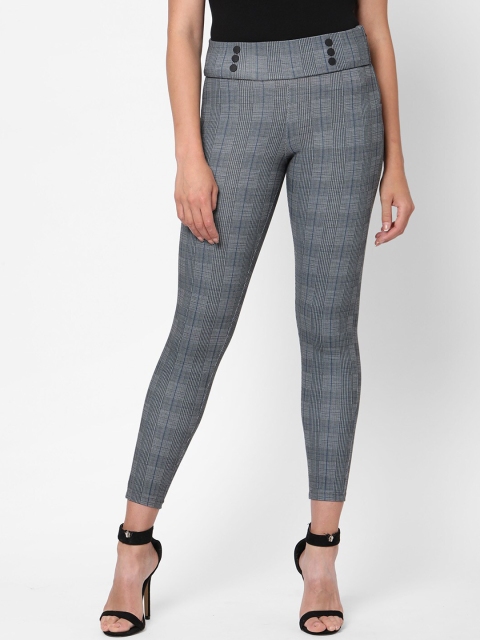 

Kraus Jeans Women Grey Checked Skinny Fit High-Rise Formal Trousers