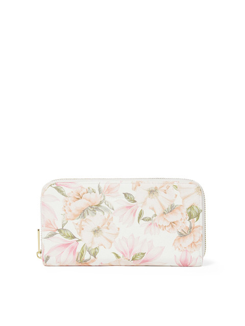 

Forever New Women White & Pink Floral Printed Zip Detail PU Zip Around Wallet