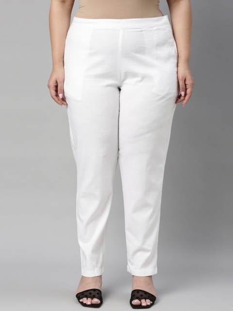 

Go Colors Women White Linen Cigerette Trousers