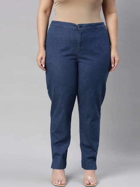 

Go Colors Women Blue Linen Cigerette Trousers