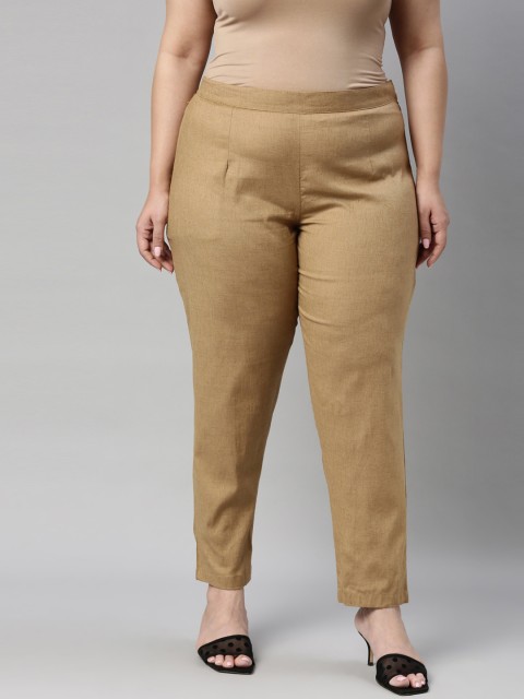 

Go Colors Women Brown Linen Cigerette Trousers