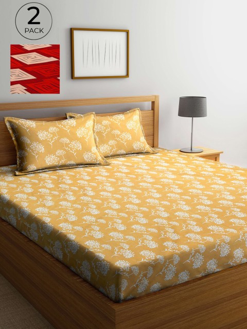 

Arrabi Red & Yellow Floral 300 TC 2 King Bedsheet with 4 Pillow Covers