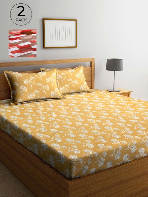 

Arrabi Yellow & Red Floral 300 TC 2 King Bedsheet with 4 Pillow Covers