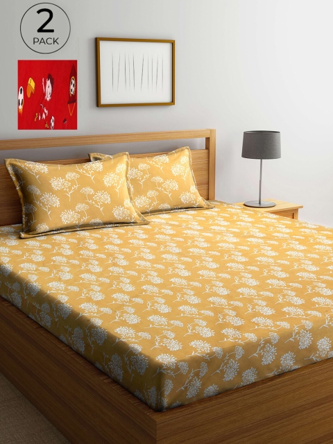 

Arrabi Red & Yellow Floral 300 TC 2 King Bedsheet with 4 Pillow Covers