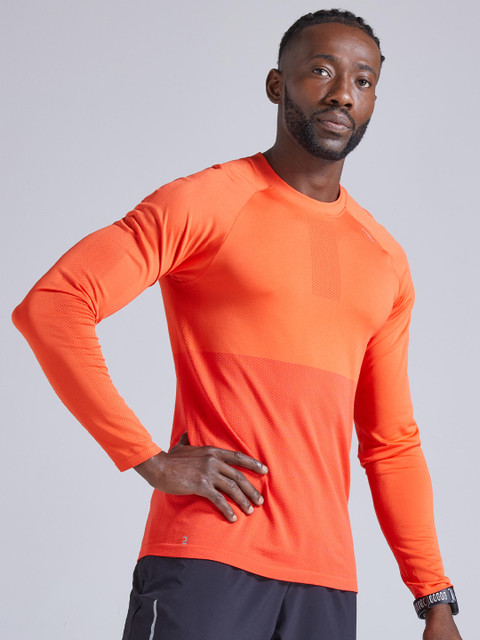 

KIPRUN By Decathlon Men Orange & Red Colourblocked Running T-shirt