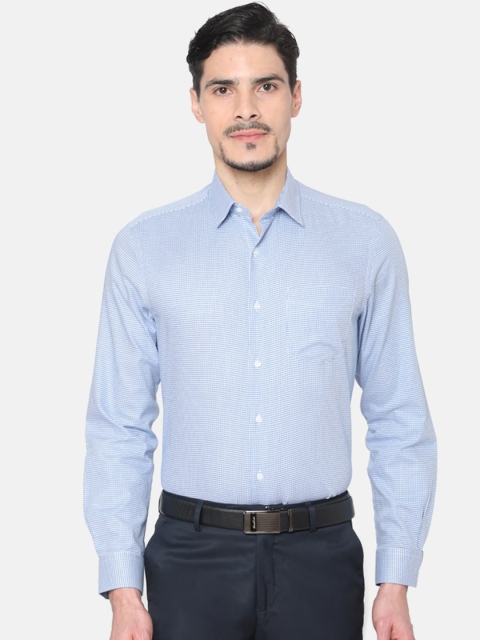 

J Hampstead Men Blue Slim Fit Opaque Checked Casual Shirt