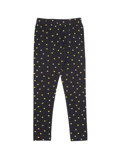 

Pantaloons Junior Girls Navy Blue & Yellow Polka Dot Printed Pure Cotton Leggings