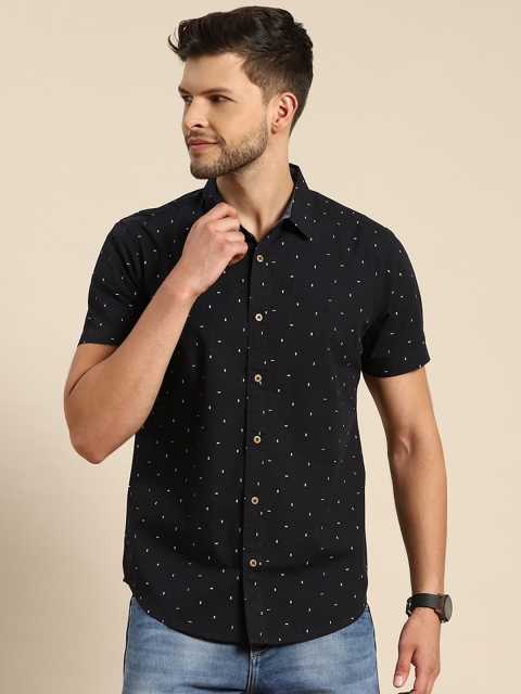 

United Colors of Benetton Men Black Slim Fit Pure Cotton Printed Casual Shirt