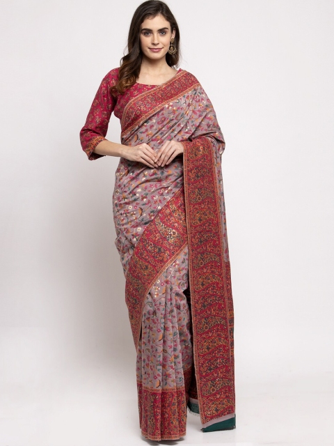 

Safaa Grey & Maroon Floral Silk Cotton Muga Saree