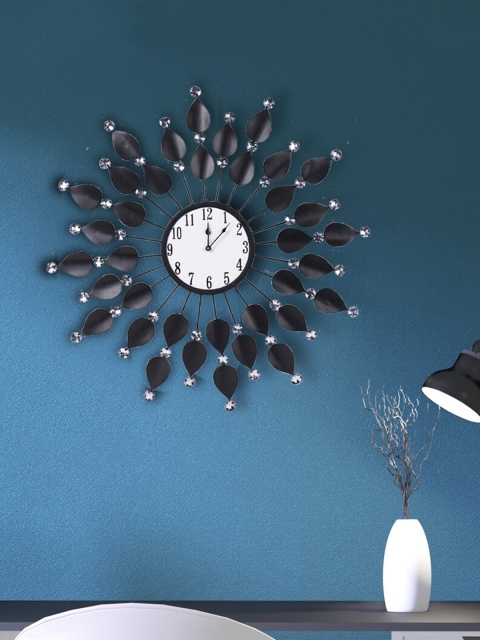 

THE ARTMENT Black & White Embellished Floral Contemporary Wall Clock