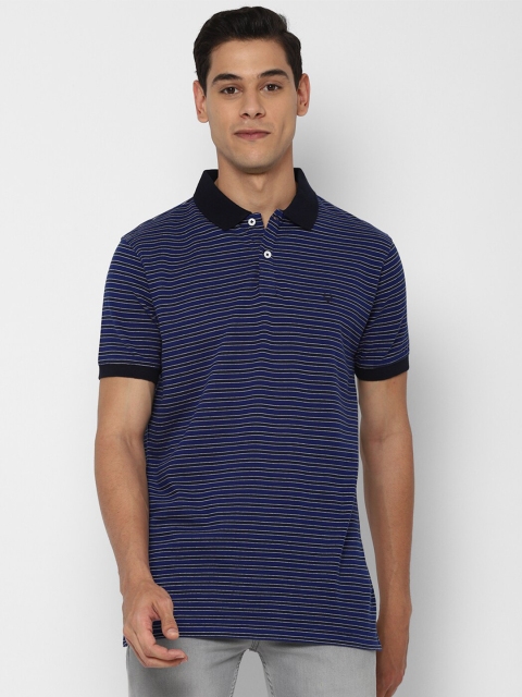 

Allen Solly Men Navy Blue Striped Polo Collar Pockets T-shirt