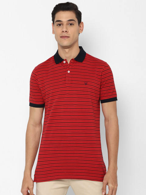 

Allen Solly Men Red Striped Polo Collar T-shirt