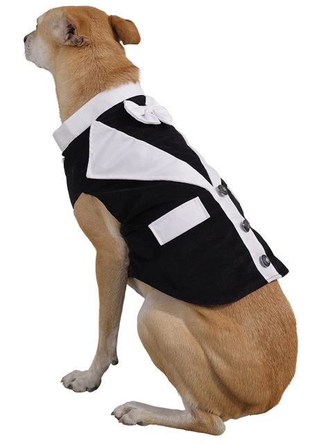 

Dchica Paws Black & White Solid Jacket Dog Tuxedo