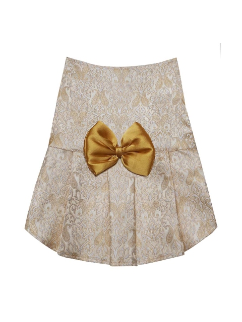 

Dchica Paws Beige & White Self Design Dog Dress With Bow Applique