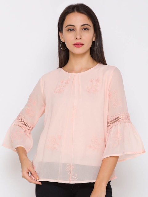 

ZOLA Peach-Coloured Floral Chiffon Regular Top