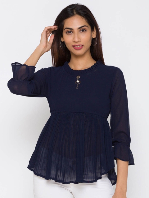 

ZOLA Navy Blue Chiffon A-Line Top