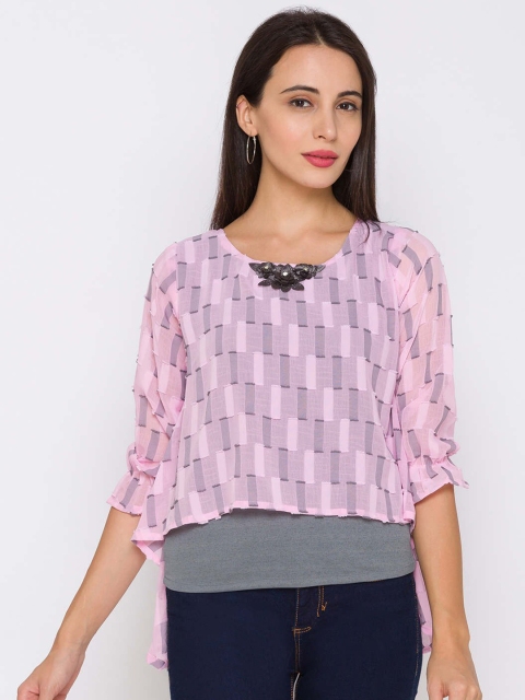 

ZOLA Pink Geometric Chiffon Regular Top
