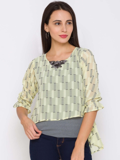 

ZOLA Yellow Geometric Chiffon Regular Top