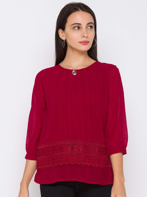 

ZOLA Maroon Keyhole Neck Chiffon Regular Top