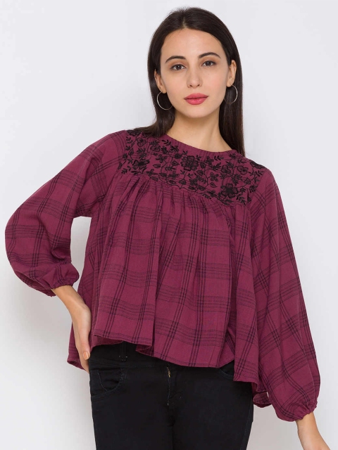 

ZOLA Burgundy Checked A-Line Top