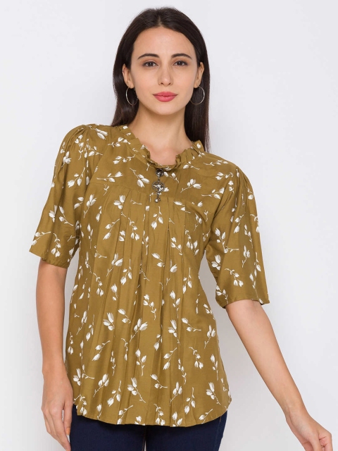

ZOLA Brown Floral Mandarin Collar Regular Top