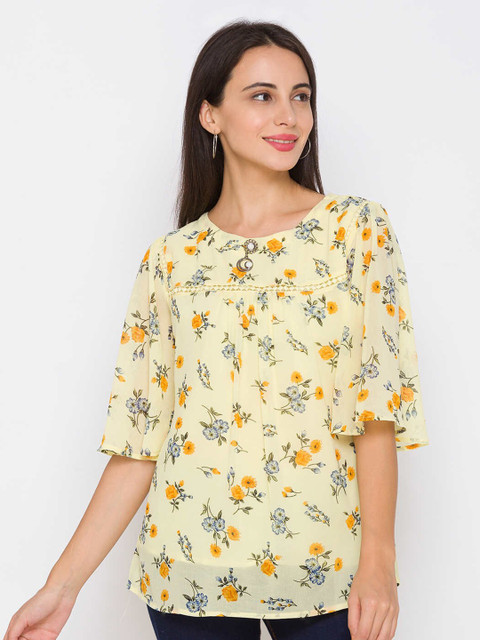 

ZOLA Yellow Floral Chiffon Regular Top