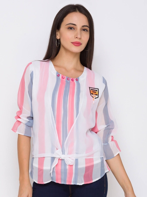 

ZOLA Pink Striped Chiffon Regular Top