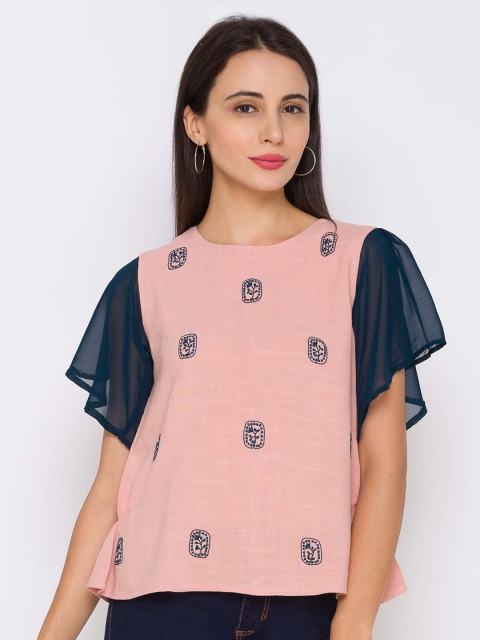 

ZOLA Peach-Coloured Embellished Chiffon Regular Top