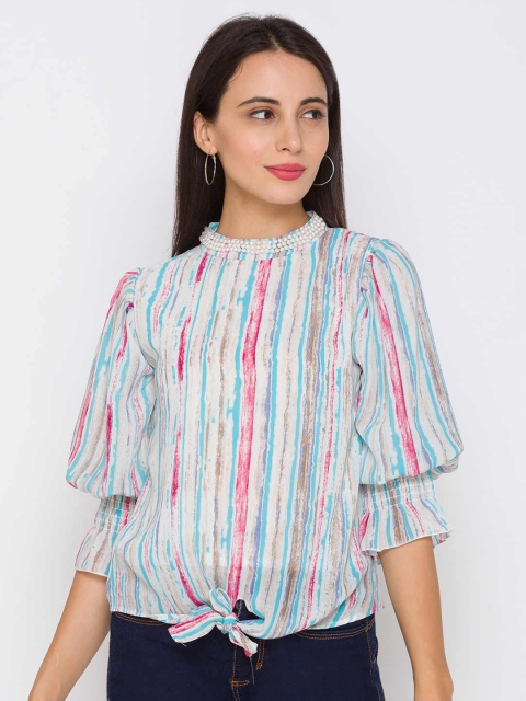 

ZOLA Green Striped Chiffon Regular Top