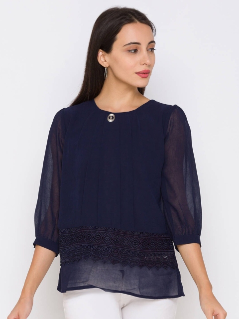

ZOLA Navy Blue Chiffon Regular Top