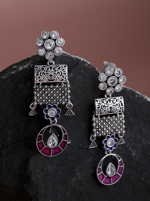 

Shoshaa Silver-Toned Contemporary Drop Earrings