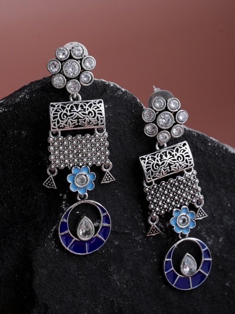 

Shoshaa Silver-Toned Contemporary Drop Earrings
