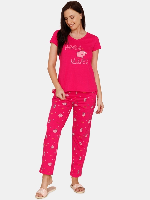 

Zivame Women Pink Printed Night suit