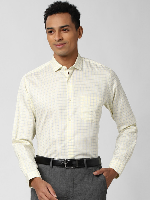 

Peter England Men Yellow Horizontal Stripes Opaque Checked Casual Shirt