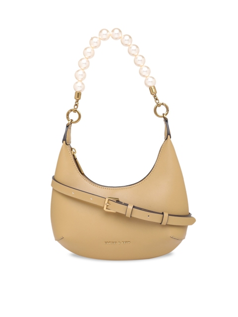 

CHARLES & KEITH Beige PU Half Moon Hobo Bag with Applique