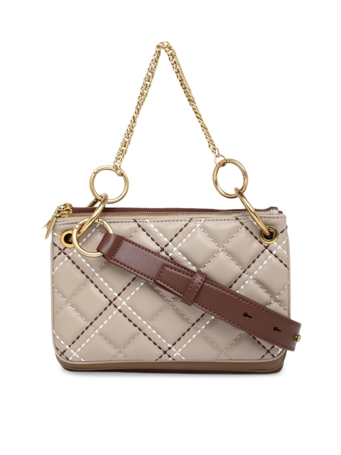 

CHARLES & KEITH Beige Embellished PU Structured Handheld Bag with Quilted