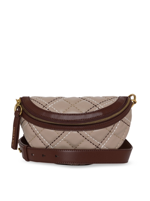 

CHARLES & KEITH Beige Textured PU Half Moon Sling Bag with Quilted