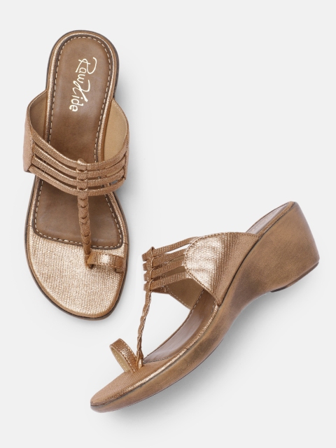 

Raw Hide Copper-Toned One-Toe Wedge Heels